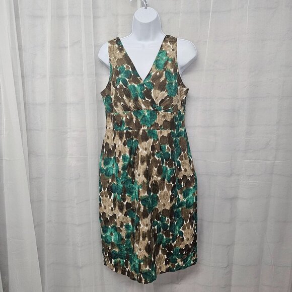 Axcess Liz Claiborne Brown Green Floral Dress Sleeveless Boho Retro M - Picture 1 of 13